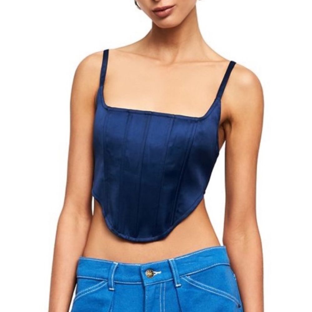 Lioness Blue/Navy Cropped Corset Top with Open Back + Zipper - XS